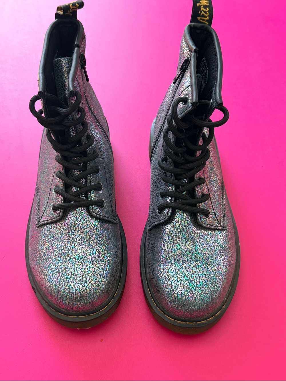 Doc Martens Delaney Boots Metallic Iridescent Black Rainbow Sparkle Size 5 EU 36 - Picture 6 of 14